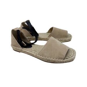 Zara Womens Size 39 Cream Black Ankle Cuff Espadrille Sandal Sandy Brown Leather